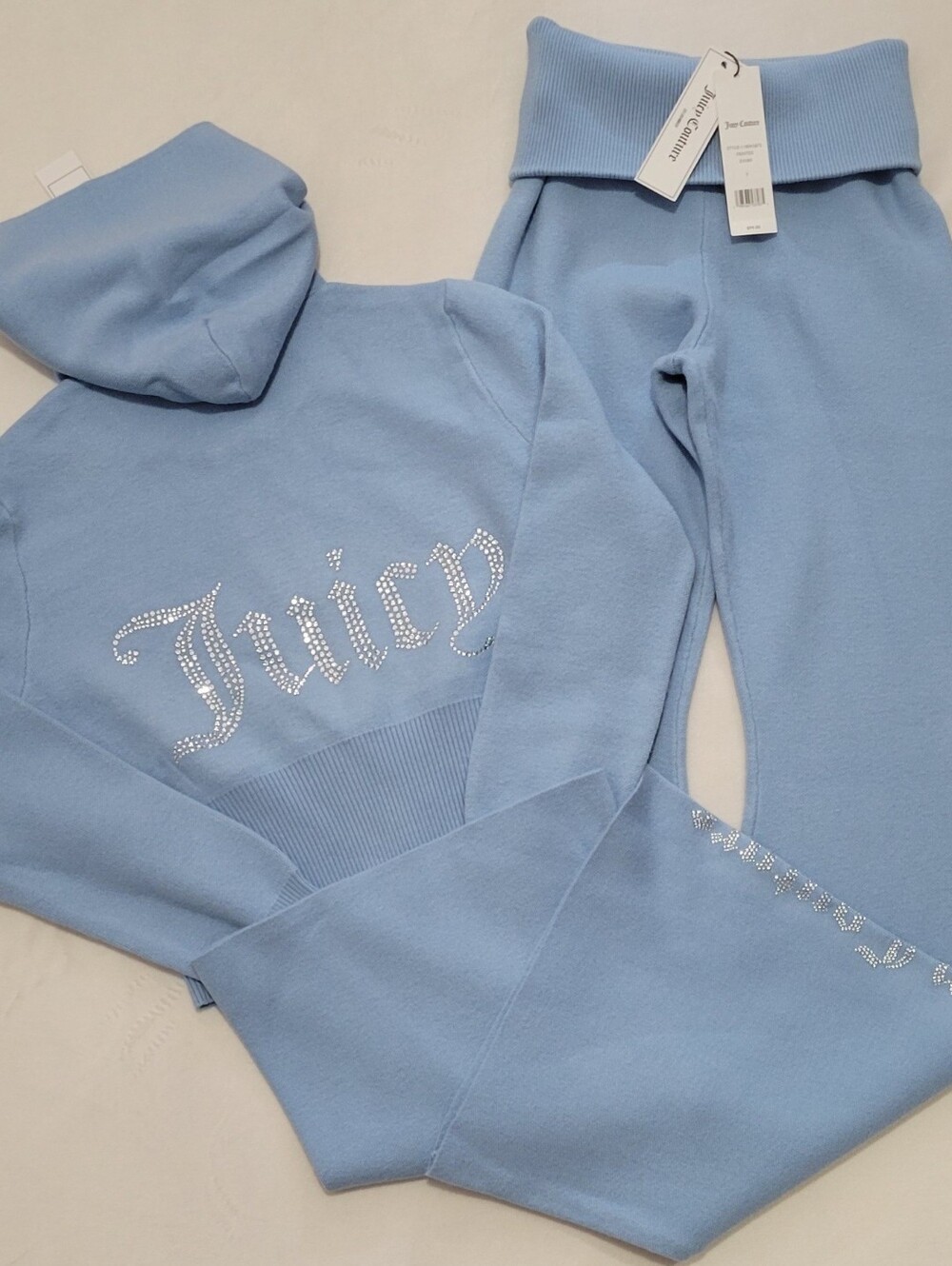 Juicy Couture Frosted Big Bling Knit Hoodie & Foldover Flare Pants - S - Picture 3 of 7